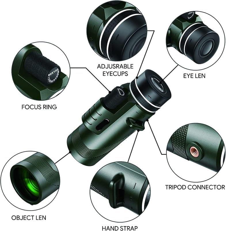 80x100 HD Monocular for Adults with Smartphone Adapter & Tripod,  Telescope for Bird Watching, Hunting, Hiking, Outdoor Camping, Travel, Wildlife