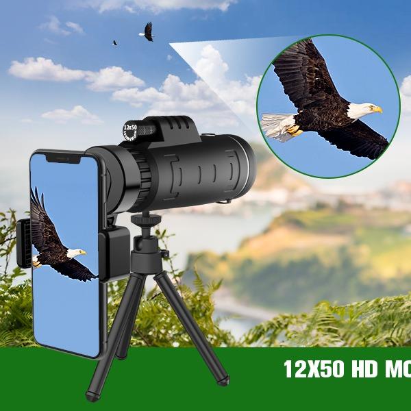 40x60 High Definition Monocular Telescope with Smartphone Adapter, BAK4 Prism FMC Monocular with Clear Low Light Vision for Wildlife Hunting Camping Travelling