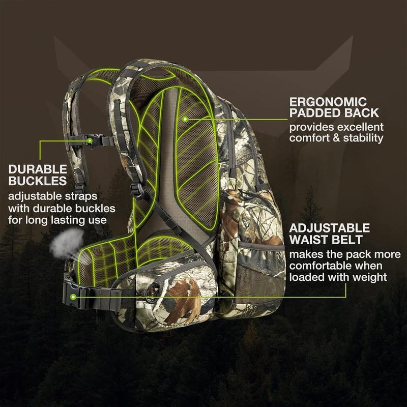 Hunting Backpack, Waterproof Camo Hunting Pack with Rain Cover, Long-Lasting Large Capacity Hunting Day Pack for Rifle Bow Gun (Next Camo G2)