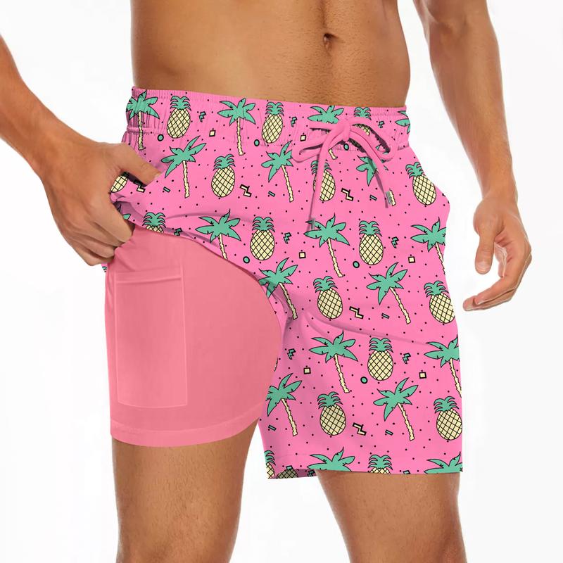 Men's Swim Trunks with Compression Liner Quick Dry Swim Board Shorts Hawaiian Swinwear Suits Elastic Waist Drawstringwith Swin Trunks with Pockets