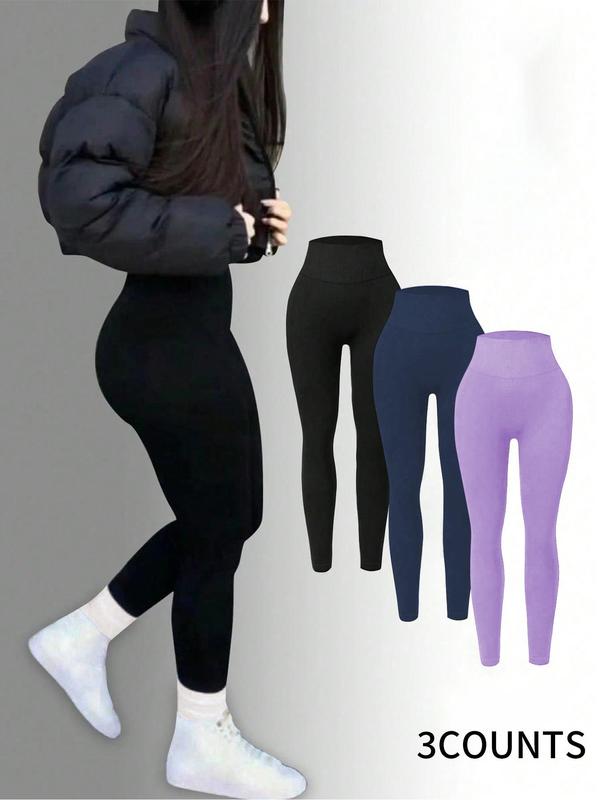 Women's Solid High Waist Sports Leggings, Casual Comfy Breathable Seamless Skinny Pants for Yoga Gym Workout, Gym Clothing, Ladies Sportswear for Spring & Fall