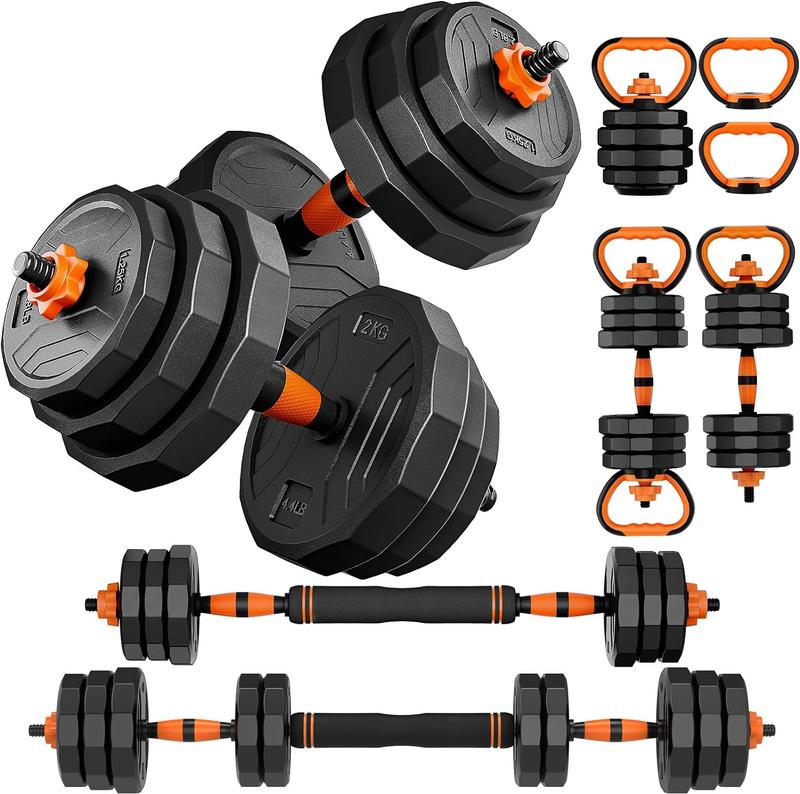 Adjustable Weight Dumbbell Set, 44 66 88LBs Free Weights Dumbbell Set, functions as Dumbbell, Barbell, Kettlebell and Push-up, Multi-functional Fitness Exercise Equipment for Home Gym