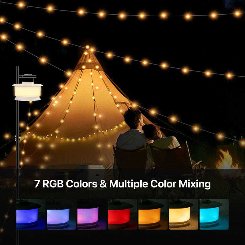 Demilare 2 in 1 Camping String Light, Quick Storage Portable outdoor string lights, 8 Flashing Modes and 4 Rhythm Modes Ambinet Light, 7 RGB Colors Tent Lights, Decorative Atomosphere Lights , Christmas LED String Light,Halloween