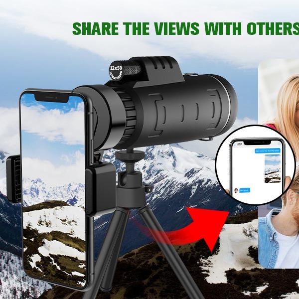 40x60 High Definition Monocular Telescope with Smartphone Adapter, BAK4 Prism FMC Monocular with Clear Low Light Vision for Wildlife Hunting Camping Travelling