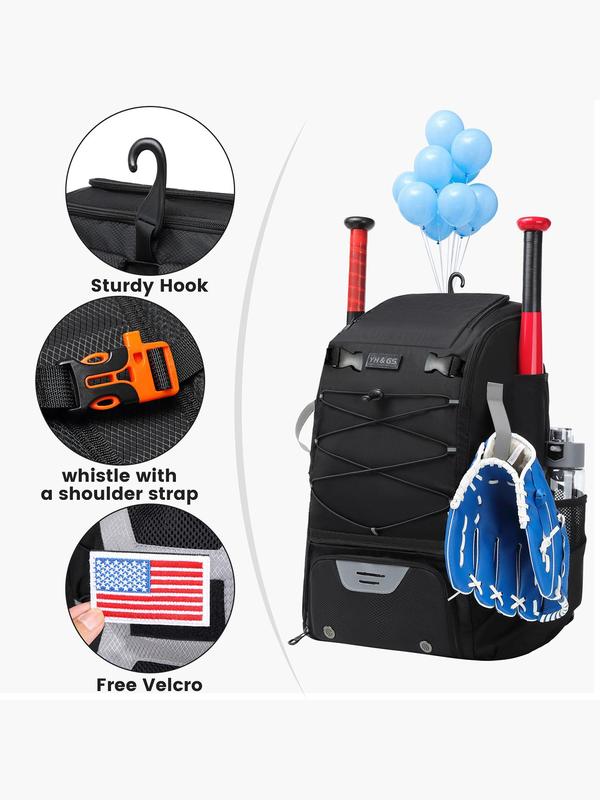 Softball Backpack, Sports Nylon Baseball Bag with Fence Hook, Lightweight Bat Pack with Shoe Compartment & Helmet Slot, Large Capacity 43l