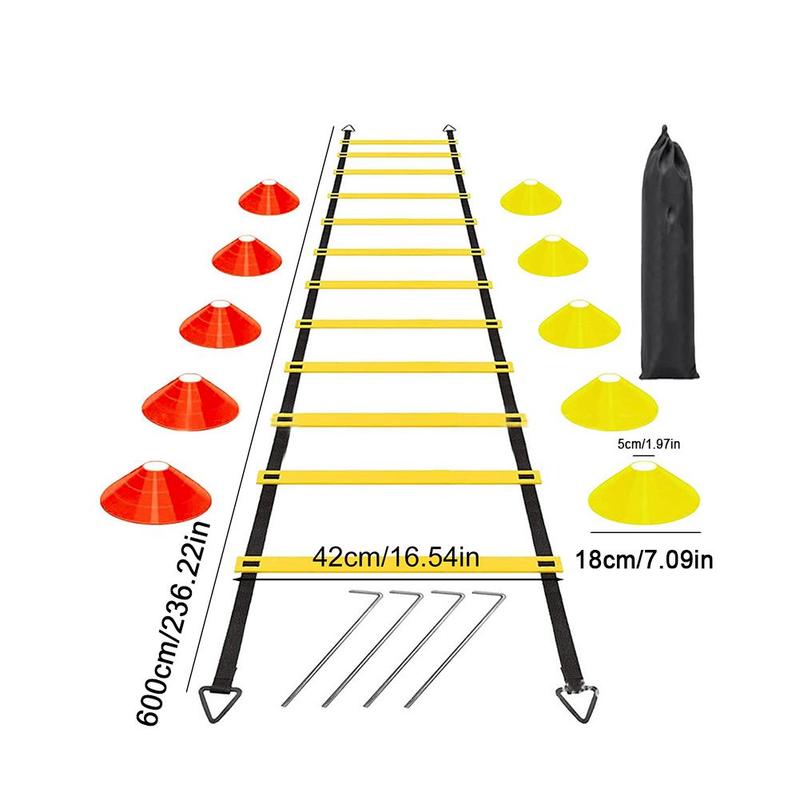 Summer Football Agility Training Ladder Set, Including 1 Count Soccer Training Speed Ladder, 10pcs Obstacle Discs, 4 Counts Ground Nails, 1 Count Storage Bag, Football Training Equipment Set, Christmas Gift