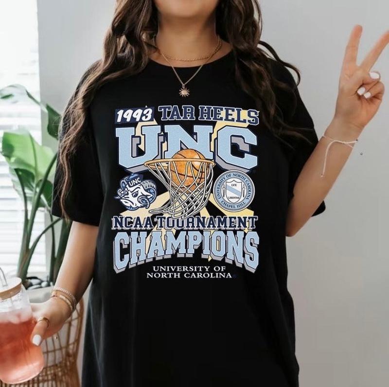 University of North Carolina Tournament Champs NCAA Graphic T-Shirt, Vintage Sports Shirt for Men, Classic College Sports Apparel, Essential Summer Fan Gear,  Ideal for Fans of Historic Wins