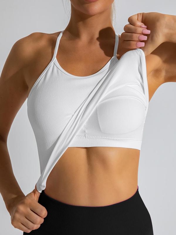 Women's Solid Wireless Sports Bra, Sporty Breathable Comfortable Padded Bra, Ladies Sportswear for Indoor Outdoor Wear