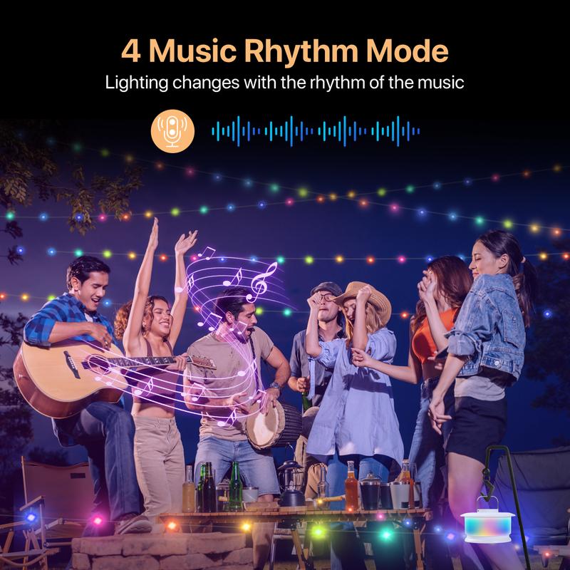 Demilare 2 in 1 Camping String Light, Quick Storage Portable outdoor string lights, 8 Flashing Modes and 4 Rhythm Modes Ambinet Light, 7 RGB Colors Tent Lights, Decorative Atomosphere Lights , Christmas LED String Light,Halloween