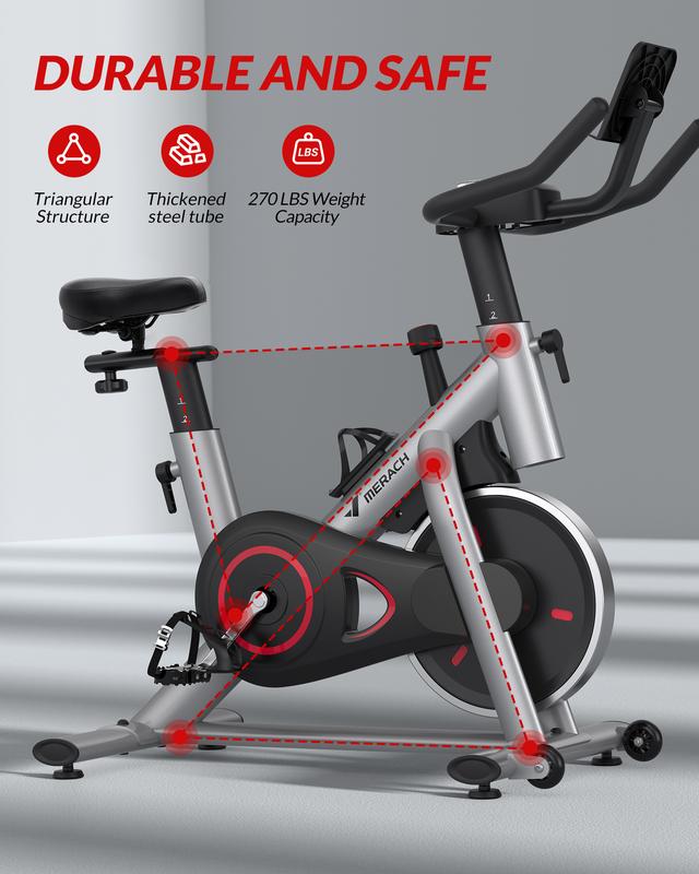 MERACH Exercise Bike for Home, Stationary Bike with Enhanced Electronic LED Monitor Silent Belt Drive and Comfortable Seat Cushion Cardio Workout