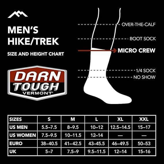 Darn Tough Men's Hiker Micro Crew Midweight Hiking Sock - Merino Wool, Nylon, Lycra Spandex