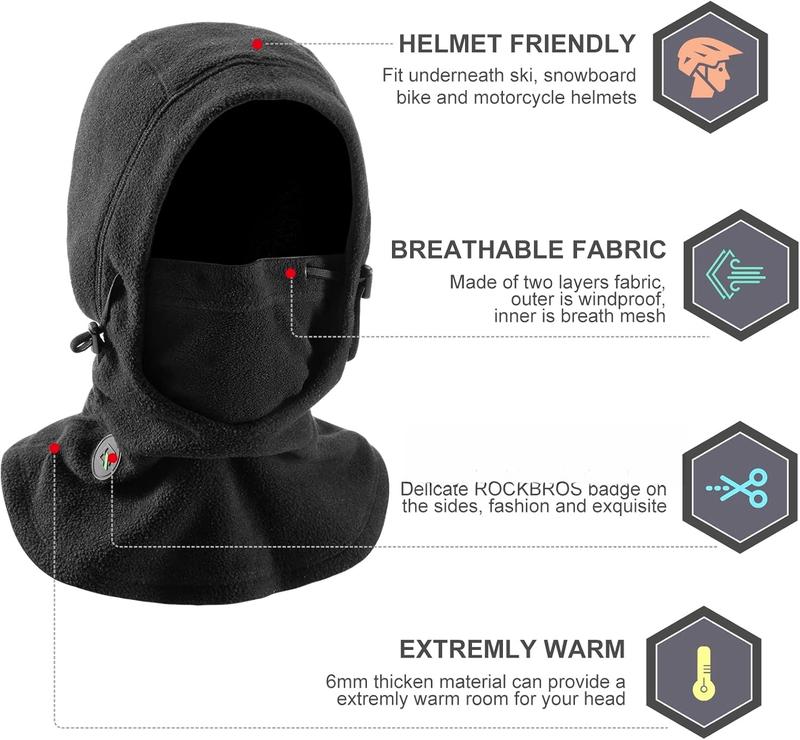 Ski Mask Thermal Fleece Balaclava Ski Face Mask for Cold Weather Winter Full Face Protective Headgear for Men Women Black