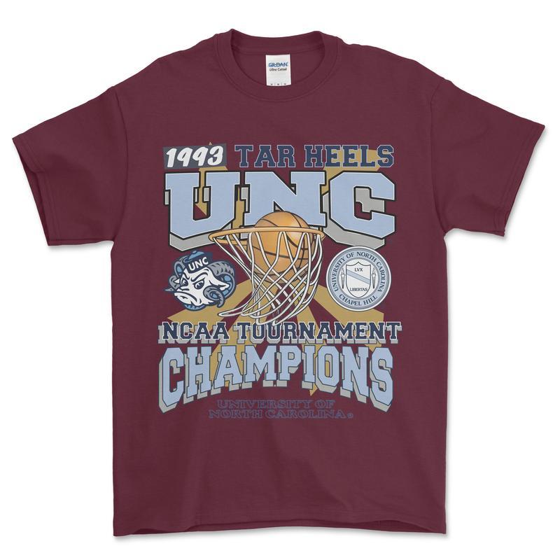 University of North Carolina Tournament Champs NCAA Graphic T-Shirt, Vintage Sports Shirt for Men, Classic College Sports Apparel, Essential Summer Fan Gear,  Ideal for Fans of Historic Wins