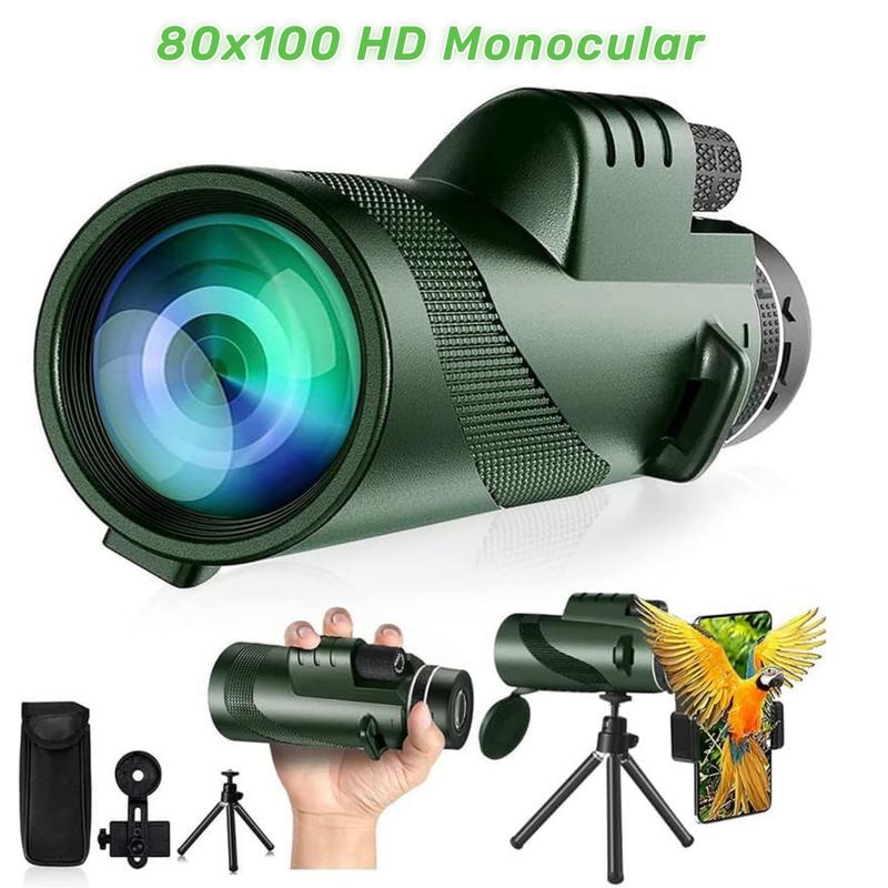 80x100 HD Monocular for Adults with Smartphone Adapter & Tripod,  Telescope for Bird Watching, Hunting, Hiking, Outdoor Camping, Travel, Wildlife