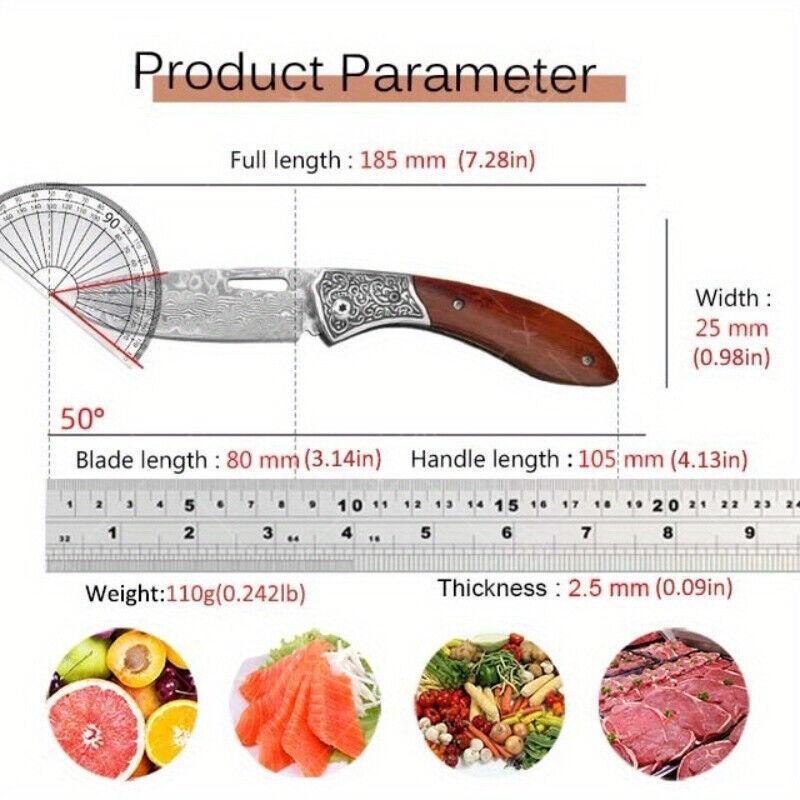 Folding Knife Portable Pocket Knife Fruit Slicing Knife Damascus Camping Knife