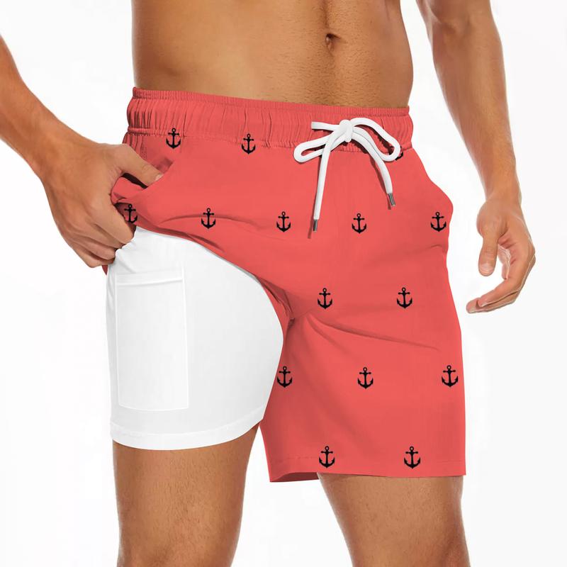 Men's Swim Trunks with Compression Liner Quick Dry Swim Board Shorts Hawaiian Swinwear Suits Elastic Waist Drawstringwith Swin Trunks with Pockets