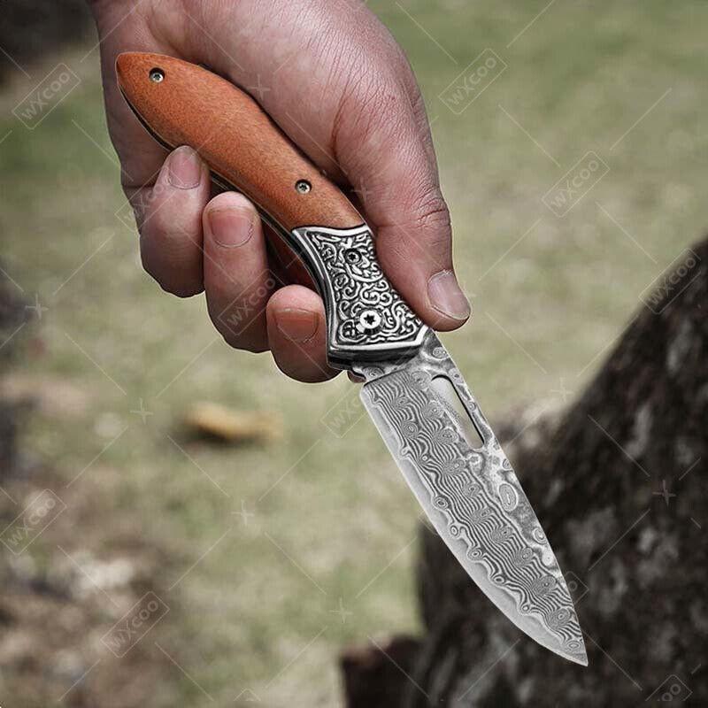 Folding Knife Portable Pocket Knife Fruit Slicing Knife Damascus Camping Knife