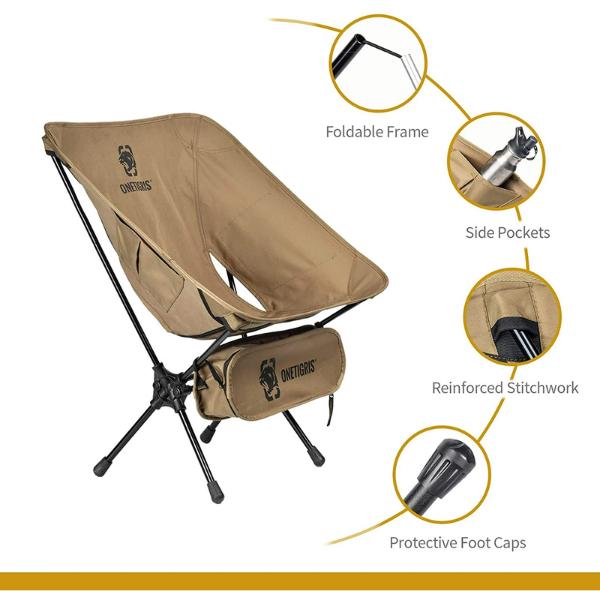 Camping Chair Backpacking , 330 lbs Capacity, Heavy Duty Compact Portable Folding Chair for Camping Hiking Gardening Travel Beach Picnic Lightweight