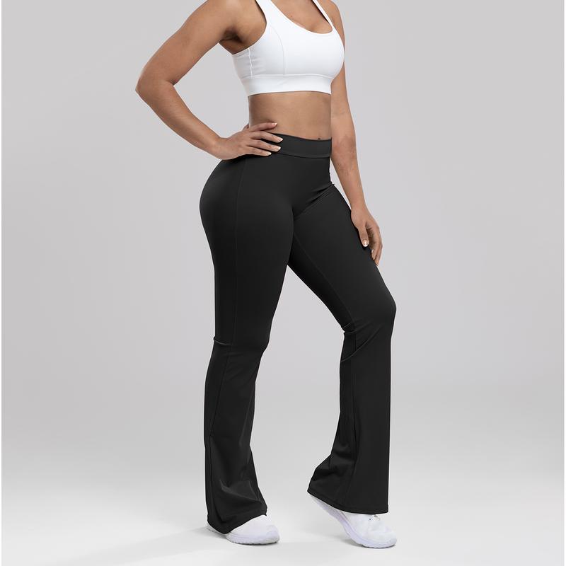 Women High Waist Seamless Flared Soild Color Butt Lift Bell Bottom Sweatpants Yoga Pants