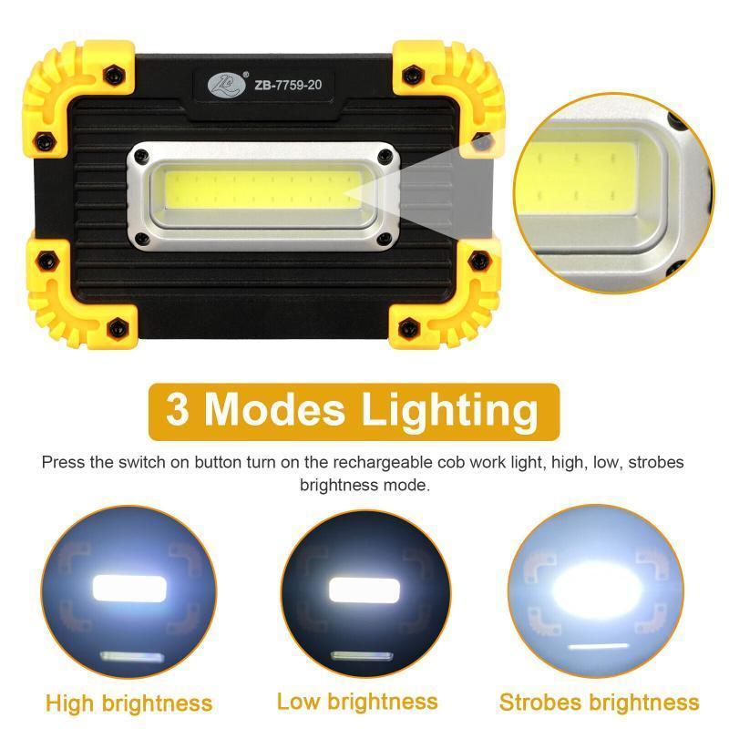 Portable COB LED Light, 1 Count USB Rechargeable & Battery Powered Outdoor Camping Light, 3 Modes Work Light With Adjustable Stand, Waterproof Flashlight for Hiking, Fishing, Camping, Emergency