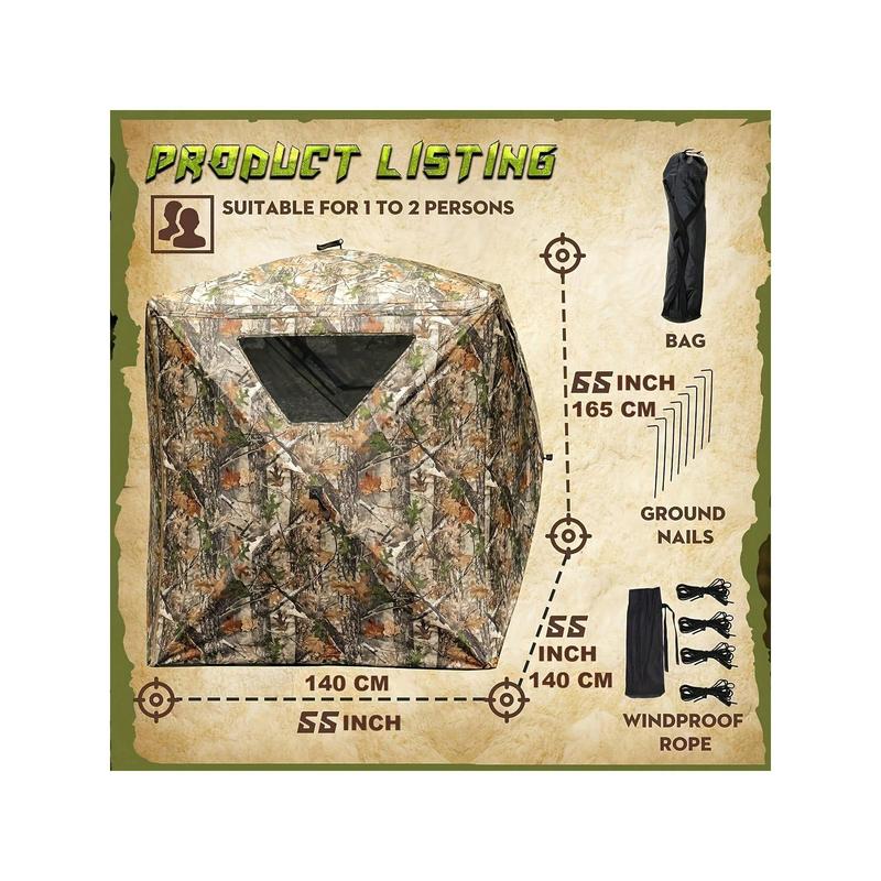 Hunting Blind, Ground Blinds For Deer Hunting 2-3 Person, 270 Degree See Through Pop Up Blind For Deer And Turkey Hunting