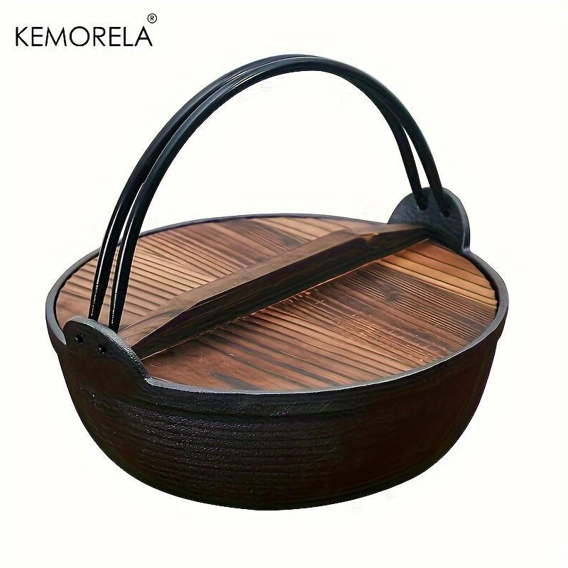 Outdoor Camping Cast Iron Cookware, 1 Set Thickened Non-stick Cast Iron Pot with Wooden Lid, Multifunctional Pot for Frying & Cooking