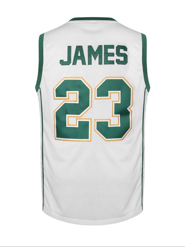 Men's Letter & Number Embroidery Contrast Binding Basketball Jersey, Loose Casual Breathable Basketball Vest, Men's Basketball Jersey for Sports Training