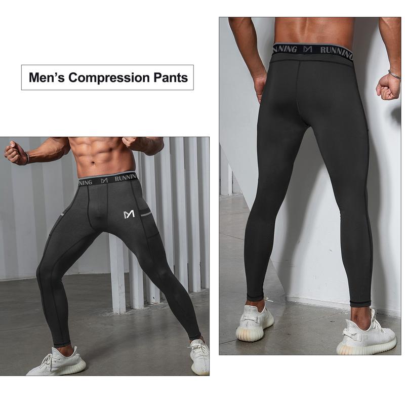 MEETWEE Mens Compression Pants,Workout Leggings for Men,Cool Dry 3 4 One Leg Basketball Compression Tights activewear spandex