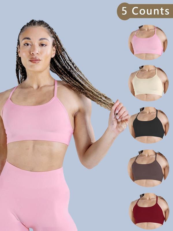 Women's Solid Backless Sports Bra, High Stretch Seamless Yoga Bra, Ladies Sportswear for Indoor Outdoor Wear