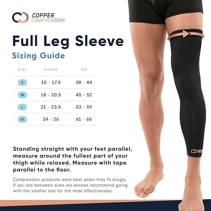 Copper Compression Full Leg Sleeve for Men and Women - Stretchy and Comfortable