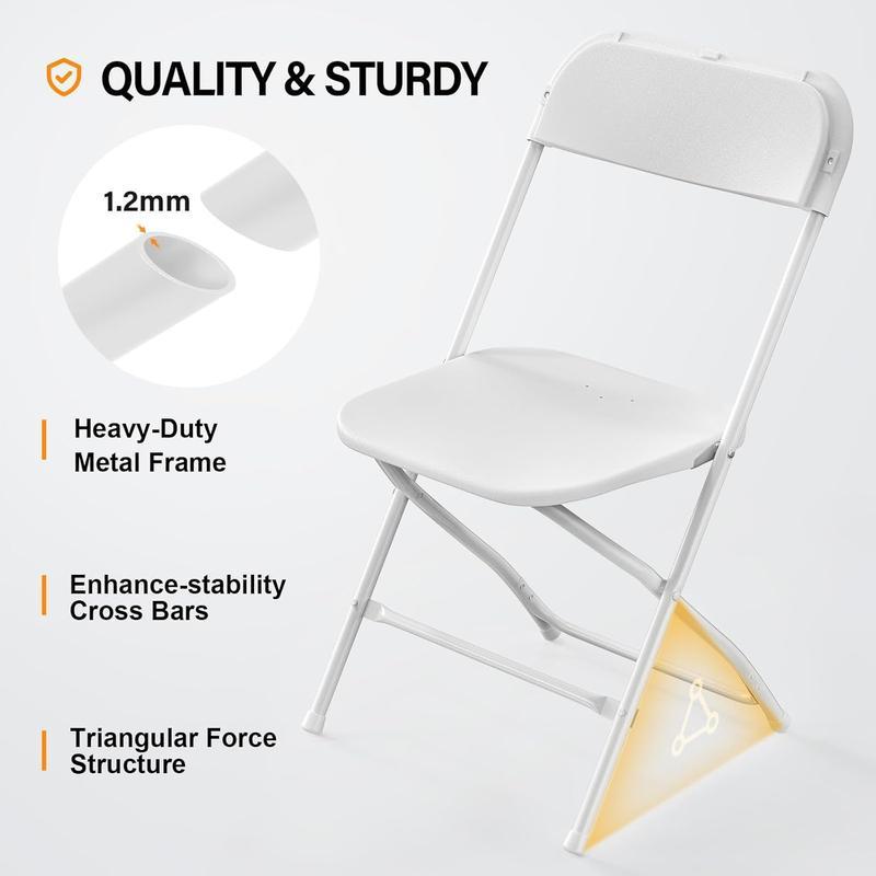 4 6 10 Pack White Black Plastic Folding ChairIndoor Outdoor Portable Stackable CommercialSeat with Steel Frame 350lb. Capacity for EventsOffice Wedding Party Picnic Kitchen Dining