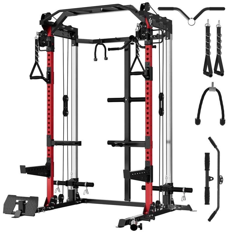 Mikolo Power Cage, 2000LB Squat Rack with Dual Pulley Cable Crossover System, Multifunction Free Weight Home Gym Workout Machine with Attachments