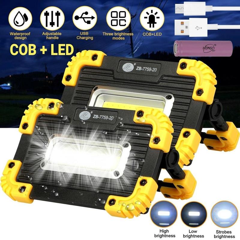 Portable COB LED Light, 1 Count USB Rechargeable & Battery Powered Outdoor Camping Light, 3 Modes Work Light With Adjustable Stand, Waterproof Flashlight for Hiking, Fishing, Camping, Emergency