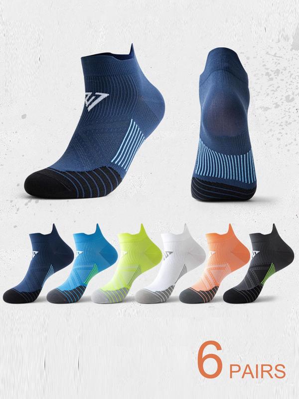 Men's Striped & Patchwork Print Athletic Ankle Socks, Breathable Comfortable Sports Socks for Running Jogging, Athletic Socks for Men