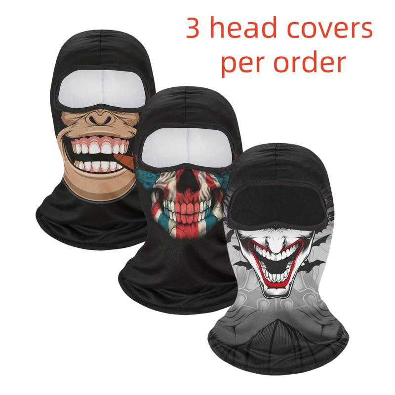 Multi-pack Gothic 3D Printed Balaclava, Skull and Demon Series Head Covering, Breathable Full Face Mask, Outdoor Windproof Half Face Mask for Men and Women, Suitable for Halloween and Day of the Dead