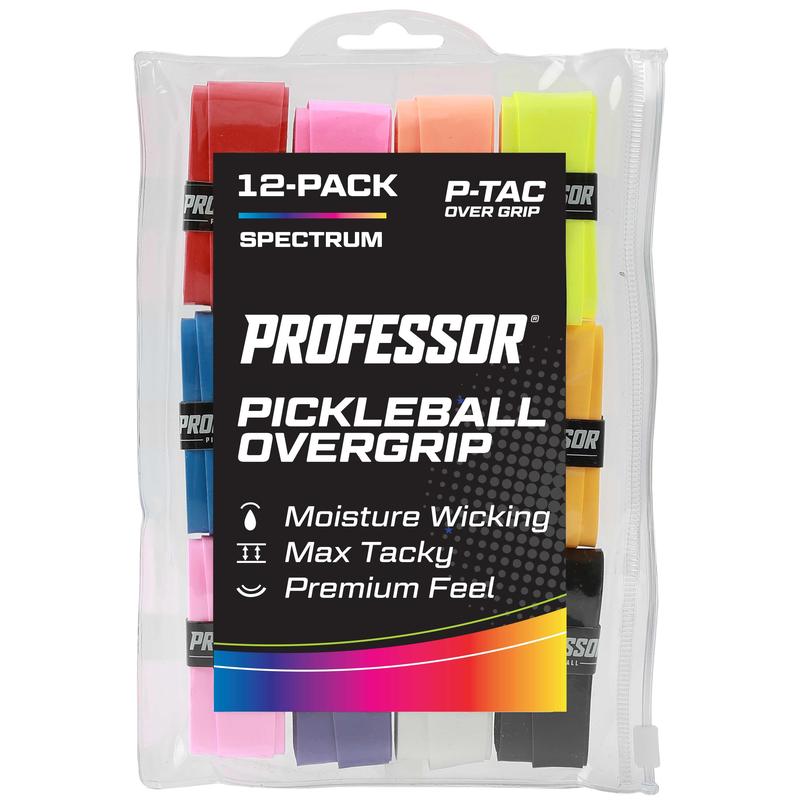 Pickleball Overgrip - Professor P-Tac Variety Pack Overgrips for Pickleball Paddles - 6 & 12 Pack Multicolor Tacky Overgrips - Sweat Absorbing Grips