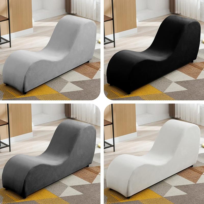 Mjkone Velvet Yoga Chair, Modern Curved Chaise Lounge for Stretching Exercising Relaxation,Dark Grey