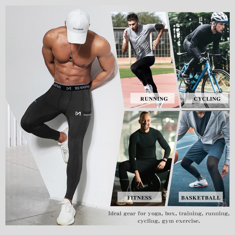 MEETWEE Mens Compression Pants,Workout Leggings for Men,Cool Dry 3 4 One Leg Basketball Compression Tights activewear spandex