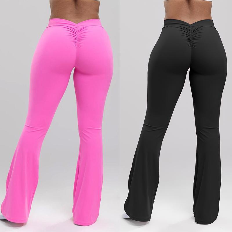 Women High Waist Flare Legging V Back Butt Lifting Wide Leg Workout Yoga Pants gym outfit