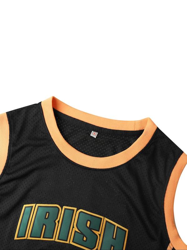 Men's Letter & Number Embroidery Contrast Binding Basketball Jersey, Loose Casual Breathable Basketball Vest, Men's Basketball Jersey for Sports Training