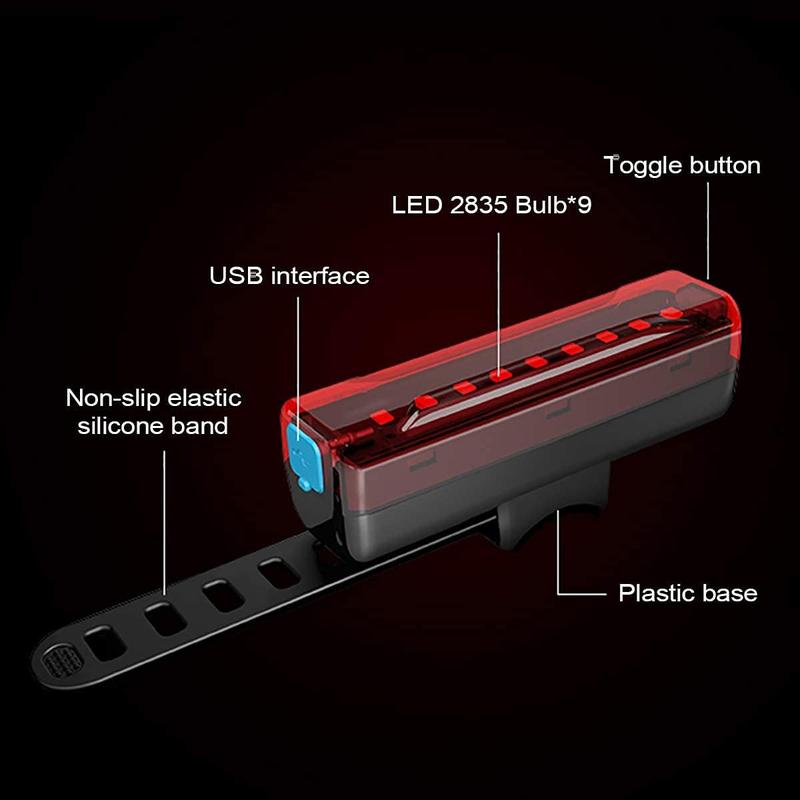 USB Rechargeable Bike Tail Light 2 count,1200mAh Runtime 50 Hours,Ultra Bright LED Bike Rear Light,5 Light Mode Options,IPX5 Waterproof(2 USB Cables Included)