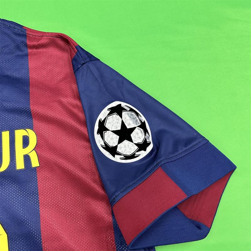 Nike 1415 Season Barcelona Home Champions League Final Short Sleeve Top Neymar Jr. No.11 Retro Soccer Jerseys Quick Drying