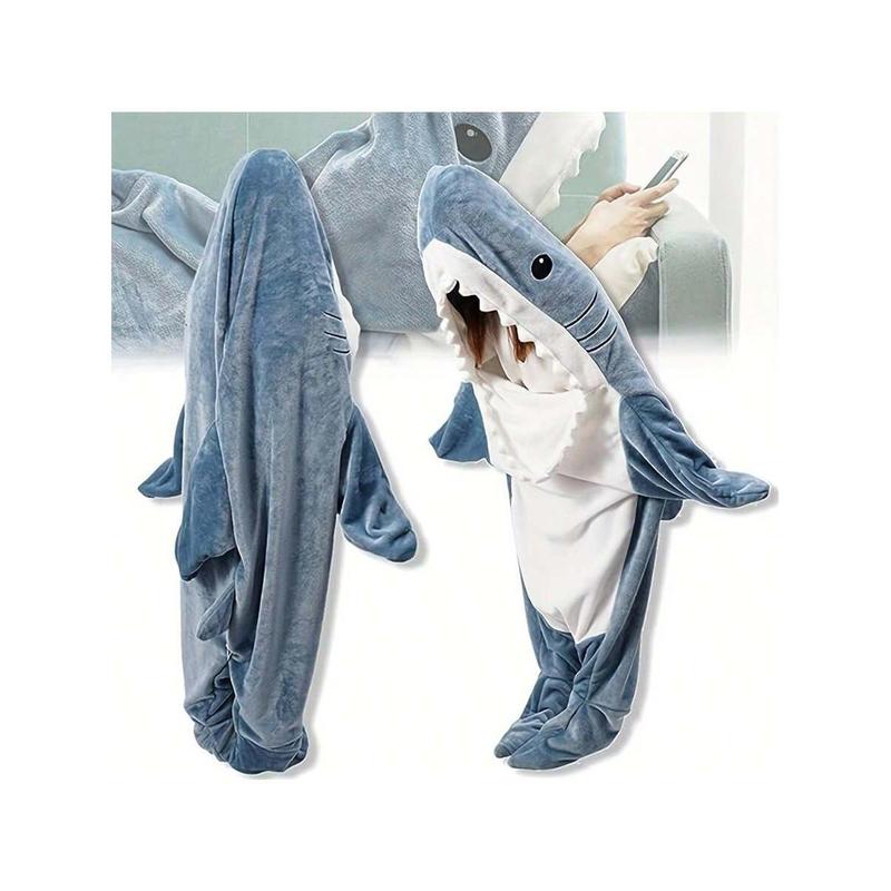 1pc Shark Pattern Sleeping Bag For Adult Wearable Shark Sleeping Bag Hoodie Cartoon Animals Sleeping Bag Cute Funny Blue Shark Flannel Hoodie Sleeping Bag Gift For Sofa Couch Bed Car Camping