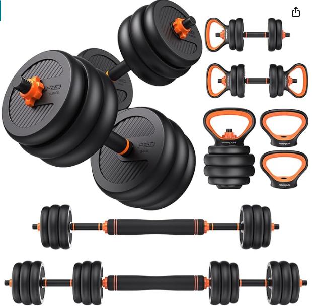 FEIERDUN Adjustable Dumbbells, 20 30 40 50 60 70 90lbs Free Weight Set with Connector, 4 in1 Dumbbells Set Used as Barbell, Kettlebells, Push up Stand, Fitness Exercises for Home Gym Suitable Men Women