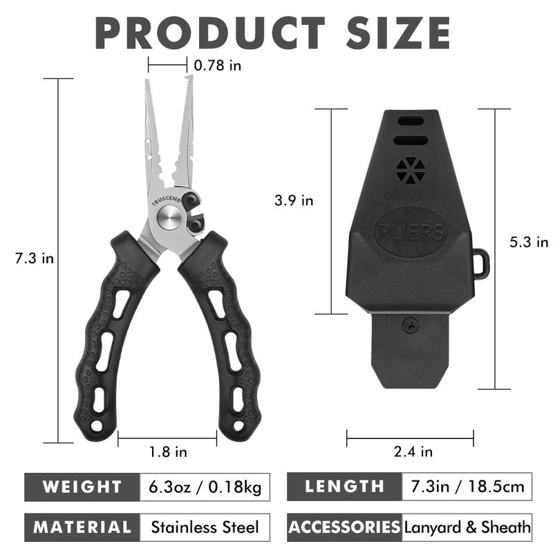 TRUSCEND Lockable Handy Fishing Pliers with Innovative Ergonomical Handle, Corrosion Saltwater Resistant Teflon Coated Fishing Tool, Multi-Function Fishing Gear with Mo-V Cutter, Amazing Fishing Gifts