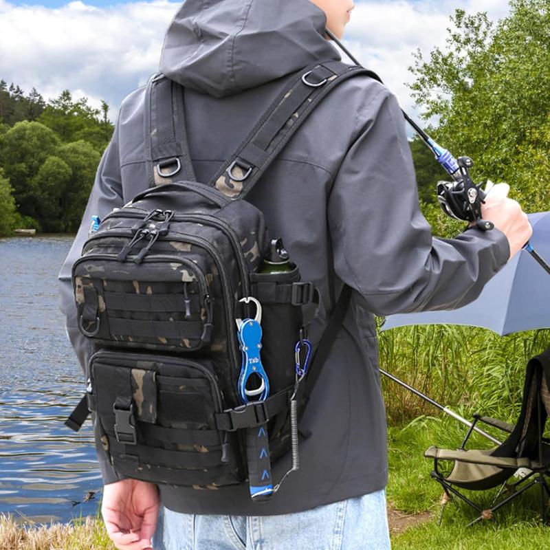 Fishing Backpack Fishing Tackle Storage Bag Fishing Gear and Equipment with Rod Holder Fishing Tackle  Sling Bag Backpack for Outdoor Fishing, , Hiking (Black)