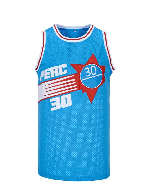 Men's Letter & Number 30 Embroidery Contrast Binding Sport Basketball Jersey, Regular Fit Sporty Sleeveless Round Neck Basketball Vest, Summer Sportswear for Men