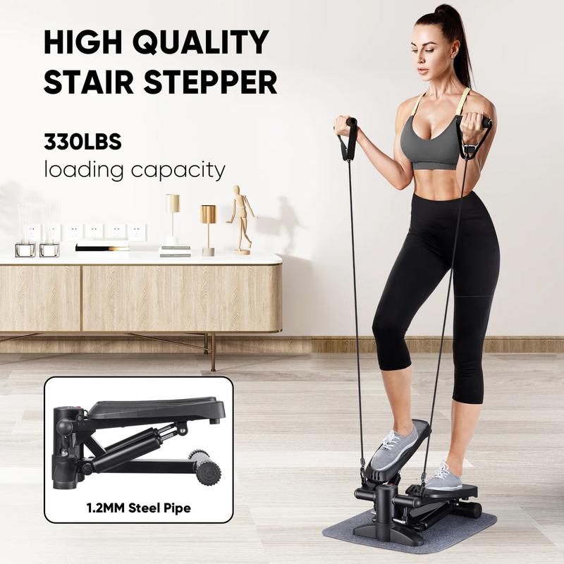 Compact Mini Stair Stepper with Resistance Bands - Supports 300 lbs, Boosts Cardio Fitness & Strength