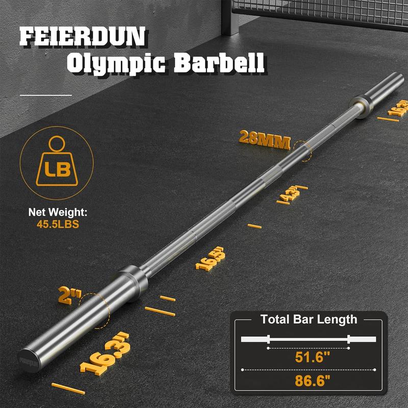 FEIERDUN Barbell 7FT 47LB for for Weightlifting, Alloy Steel, Center knurl, Suitable for 2 inch Weight Plates