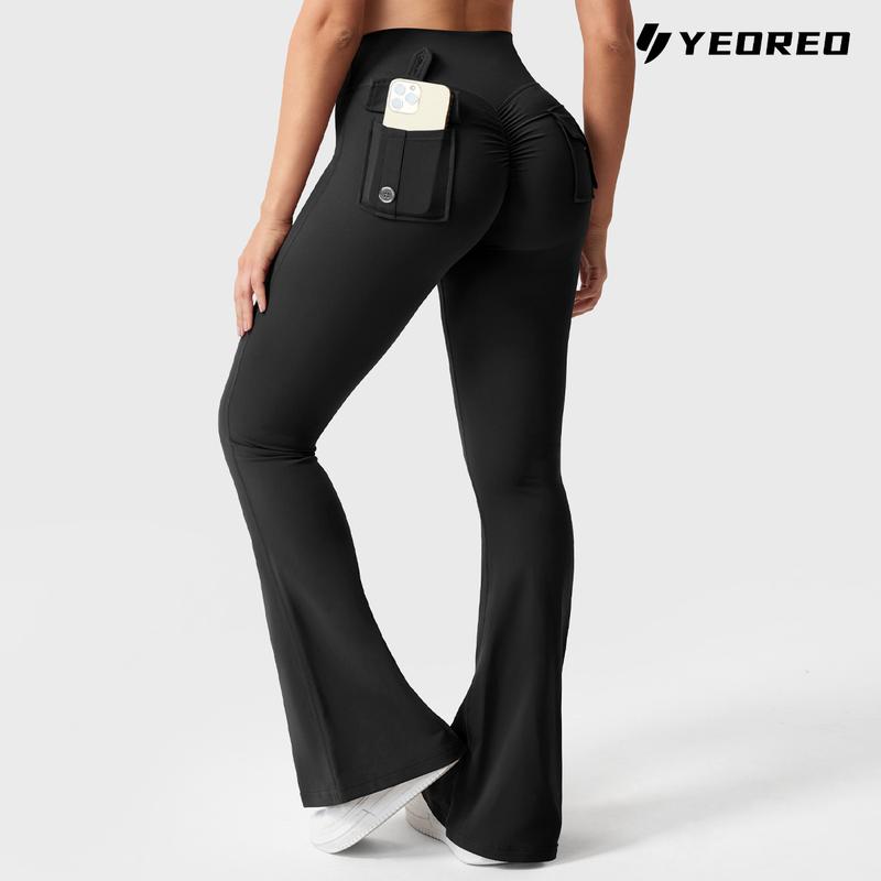 YEOREO Women's Flared Leggings with Pockets Women's Fitness Leggings Butt Lifting Fitness Yoga Leggings exercise pants activewear outdoor